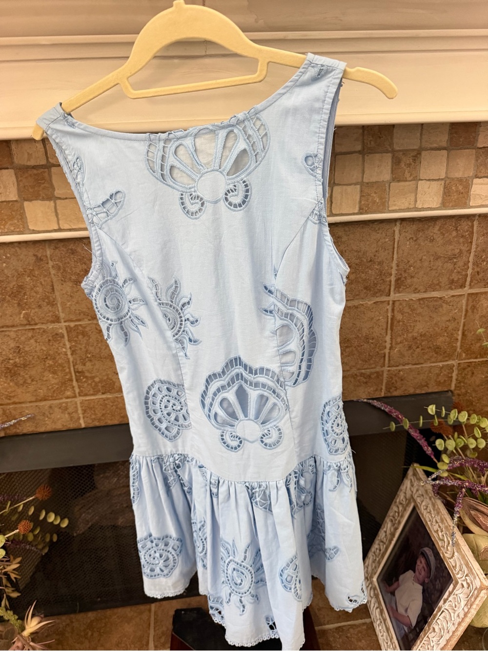 NWT Caroline Constas Blue Eyelet Starfish Seashell Shell Drop Waist Mini Dress 4